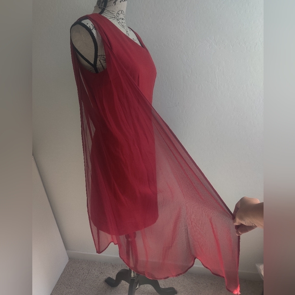 Shirin Askari Long Flare statement cape silk sleeves midi dress_Small - Picture 6 of 11